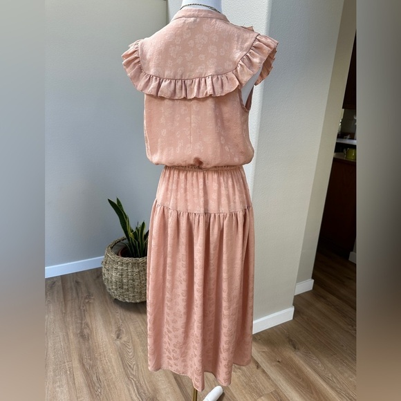 Ruffle tie waist poet style v neck midi length dress SZ S - Picture 2 of 9